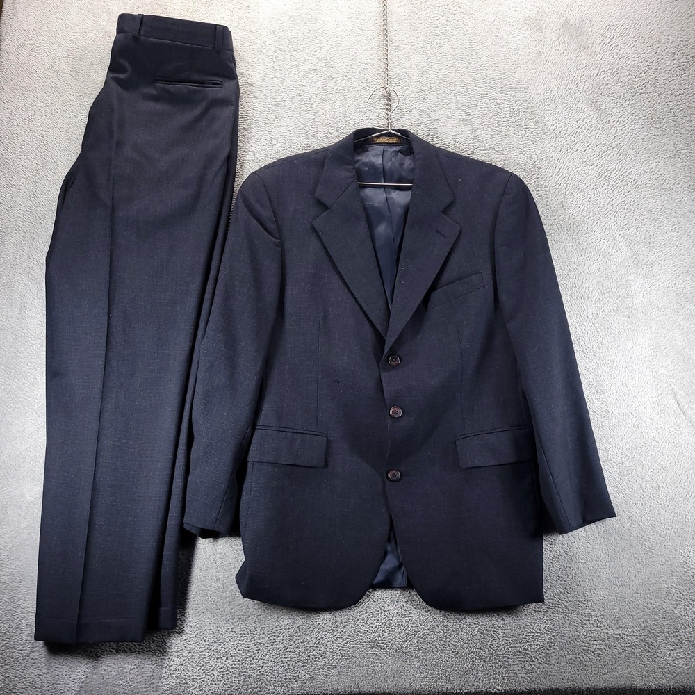 Chaps Ralph Lauren Suit Mens 40 34x29 Blue Check Wool Classic Fit 2 Piece Formal